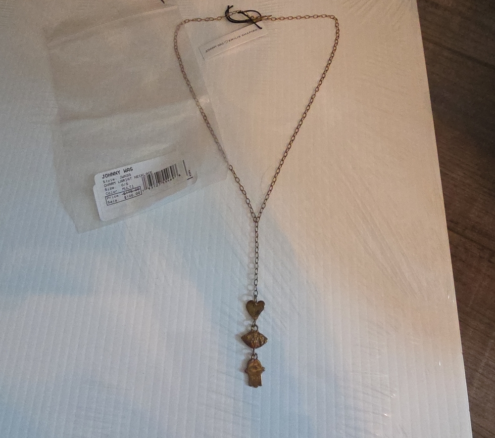 Johnny Was Gold-Tone Y Necklace with Heart and Charm Drops